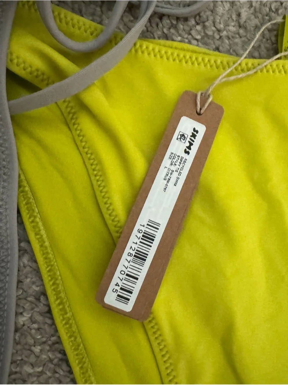 SKIMS Two-Piece Bikini Bottoms in Light Gray and Neon Yellow